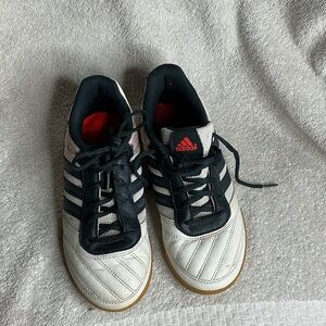Adidas Black and White Shoes with Red Logo